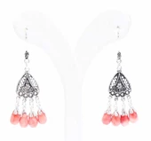 Mercan Taşlı 925 Ayar Gümüş Telkari Küpe thumbnail 3