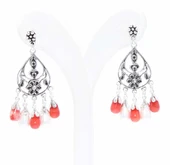 Mercan ve İnci Taşlı 925 Ayar Gümüş Telkari Küpe thumbnail 2