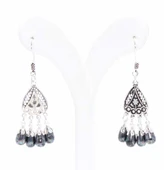 Siyah İnci Taşlı 925 Ayar Gümüş Telkari Küpe thumbnail 3