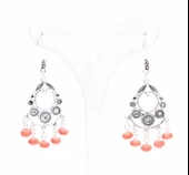 925 Ayar Gümüş Helezonik Desenli Mercan Taşlı Telkari Küpe thumbnail 2