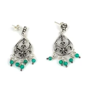 Zümrüt Taşlı 925 Ayar Gümüş Telkari Küpe thumbnail 1