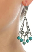 925 Ayar Gümüş Turkuaz Taşlı Sallantılı Telkari Küpe thumbnail 1