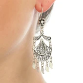 925 Ayar Gümüş Ay ve Damla Motifli Telkari Küpe thumbnail 1