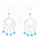 925 Ayar Gümüş Telkari Hilal Motifli, Firuze Taş Sallantılı Küpe thumbnail 3