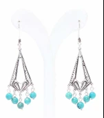 925 Ayar Gümüş Turkuaz Taşlı Sallantılı Telkari Küpe thumbnail 2