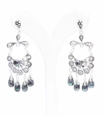 925 Ayar Gümüş Yelpaze Desenli Siyah İnci Taşlı Çivi Telkari Küpe thumbnail 3