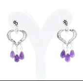 925 Ayar Gümüş Kalp Modeli Damla Ametist Taşlı Telkari Küpe thumbnail 2