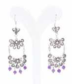 925 Ayar Gümüş Yelpaze Desenli Ametist Taşlı Telkari Küpe thumbnail 2