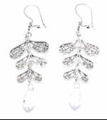 Swarovski Taşlı Yaprak Motifli Sallantılı 925 Ayar Gümüş Telkari Küpe thumbnail 1