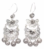 925 Ayar Gümüş Yelpaze Desenli Sallantılı Telkari Küpe thumbnail 1