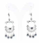 925 Ayar Gümüş Yelpaze Desenli Siyah İnci Taşlı Telkari Küpe thumbnail 3