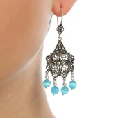 925 Ayar Gümüş Kedi Gözü Taşlı Çiçek Motifli Telkari Küpe thumbnail 1