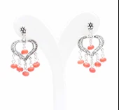 925 Ayar Gümüş Kalp Modeli Mercan Taşlı Telkari Küpe thumbnail 4