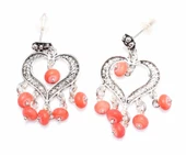 925 Ayar Gümüş Kalp Modeli Mercan Taşlı Telkari Küpe thumbnail 5