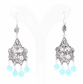 925 Ayar Gümüş Kedi Gözü Taşlı Çiçek Motifli Telkari Küpe thumbnail 3