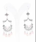 925 Ayar Gümüş Yelpaze Desenli İnci Sallantılı Telkari Küpe thumbnail 3