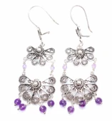 925 Ayar Gümüş Yelpaze Desenli Ametist Taşlı Telkari Küpe thumbnail 3