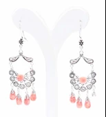 925 Ayar Gümüş Yelpaze Desenli Mercan Taşlı Telkari Küpe thumbnail 2