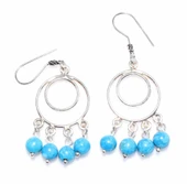 925 Ayar Gümüş Çift Yuvarlak İçi Boş Firuze Taşlı Telkari Küpe thumbnail 2