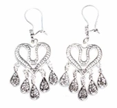 925 Ayar Gümüş Lale Desenli Kalp Modeli Telkari Küpe thumbnail 1