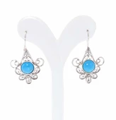 Çiçek Motifli Turkuaz Taşlı 925 Ayar Gümüş Telkari Küpe thumbnail 3