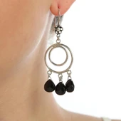 925 Ayar Gümüş Çift Yuvarlak İçi Boş Oniks Taşlı Telkari Küpe thumbnail 1