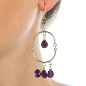 925 Ayar Gümüş Yarım Yuvarlak Damla Ametist Taşlı Küpe thumbnail 1