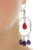 925 Ayar Gümüş Yarım Yuvarlak Damla Yakut Ve Ametist Taşlı Telkari Küpe thumbnail 1