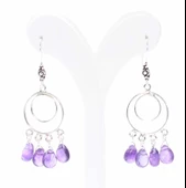 925 Ayar Gümüş Çift Yuvarlak Ametist Taşlı Telkari Küpe thumbnail 3