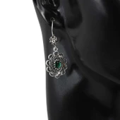 Çiçek Motifli Zümrüt Taşlı 925 Ayar Gümüş Telkari Küpe thumbnail 2