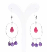 925 Ayar Gümüş Yarım Yuvarlak Damla Yakut Ve Ametist Taşlı Telkari Küpe thumbnail 3