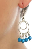 925 Ayar Gümüş Çift Yuvarlak İçi Boş Firuze Taşlı Telkari Küpe thumbnail 1