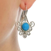 Çiçek Motifli Turkuaz Taşlı 925 Ayar Gümüş Telkari Küpe thumbnail 1