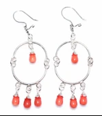 925 Ayar Gümüş Yarım Yuvarlak Mercan Taşlı Telkari Küpe thumbnail 1