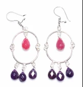 925 Ayar Gümüş Yarım Yuvarlak Damla Yakut Ve Ametist Taşlı Telkari Küpe thumbnail 2