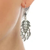 925 Ayar Gümüş Pul Sallantılı Yaprak Desenli Telkari Küpe thumbnail 1