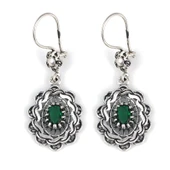 Çiçek Motifli Zümrüt Taşlı 925 Ayar Gümüş Telkari Küpe thumbnail 1