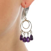 925 Ayar Gümüş Çift Yuvarlak Ametist Taşlı Telkari Küpe thumbnail 4