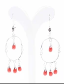 925 Ayar Gümüş Yarım Yuvarlak Mercan Taşlı Telkari Küpe thumbnail 2