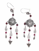 925 Ayar Gümüş Garnet Taşlı Helezonik Parçalı Telkari Küpe thumbnail 2