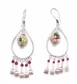 925 Ayar Gümüş Mineli Top Halka Telkari Küpe thumbnail 3