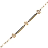 925 Ayar Gümüş ve Bronz Karışımı İnci Taşlı Otantik Bileklik thumbnail 1