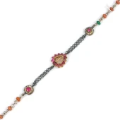 925 Ayar Gümüş ve Bronz Karışımı Yakut ve Zümrüt Taşlı Otantik Bileklik thumbnail 1