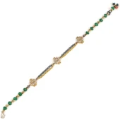 925 Ayar Gümüş ve Bronz Karışımı Zümrüt Taşlı Otantik Bileklik thumbnail 3