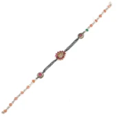 925 Ayar Gümüş ve Bronz Karışımı Yakut ve Zümrüt Taşlı Otantik Bileklik thumbnail 3