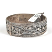 925 Ayar Gümüş Çiçek Desenli Telkari Bilezik thumbnail 2