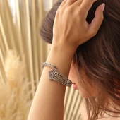 Taşlı 925 Ayar Gümüş Ajur Bilezik thumbnail 5