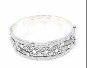 925 Ayar Gümüş Çiçek Desenli Telkari Bilezik thumbnail 3