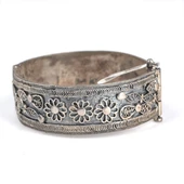 925 Ayar Gümüş Çiçek Desenli Telkari Bilezik thumbnail 1