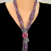 925 Ayar Gümüş Ametist Taşlı Altın Yaldızlı Kolye thumbnail 1